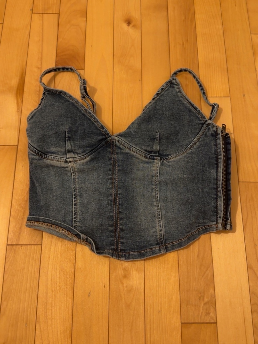 Garage Denim Corset Crop Top - Blue